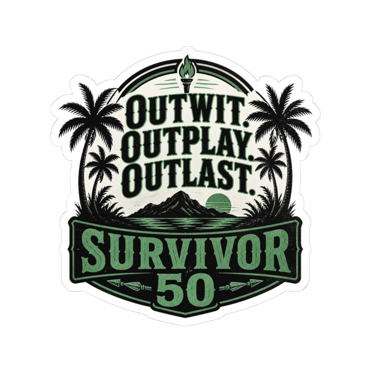 Survivor 50 "Outwit. Outplay. Outlast." Sticker - alternate angle 2, merchandise