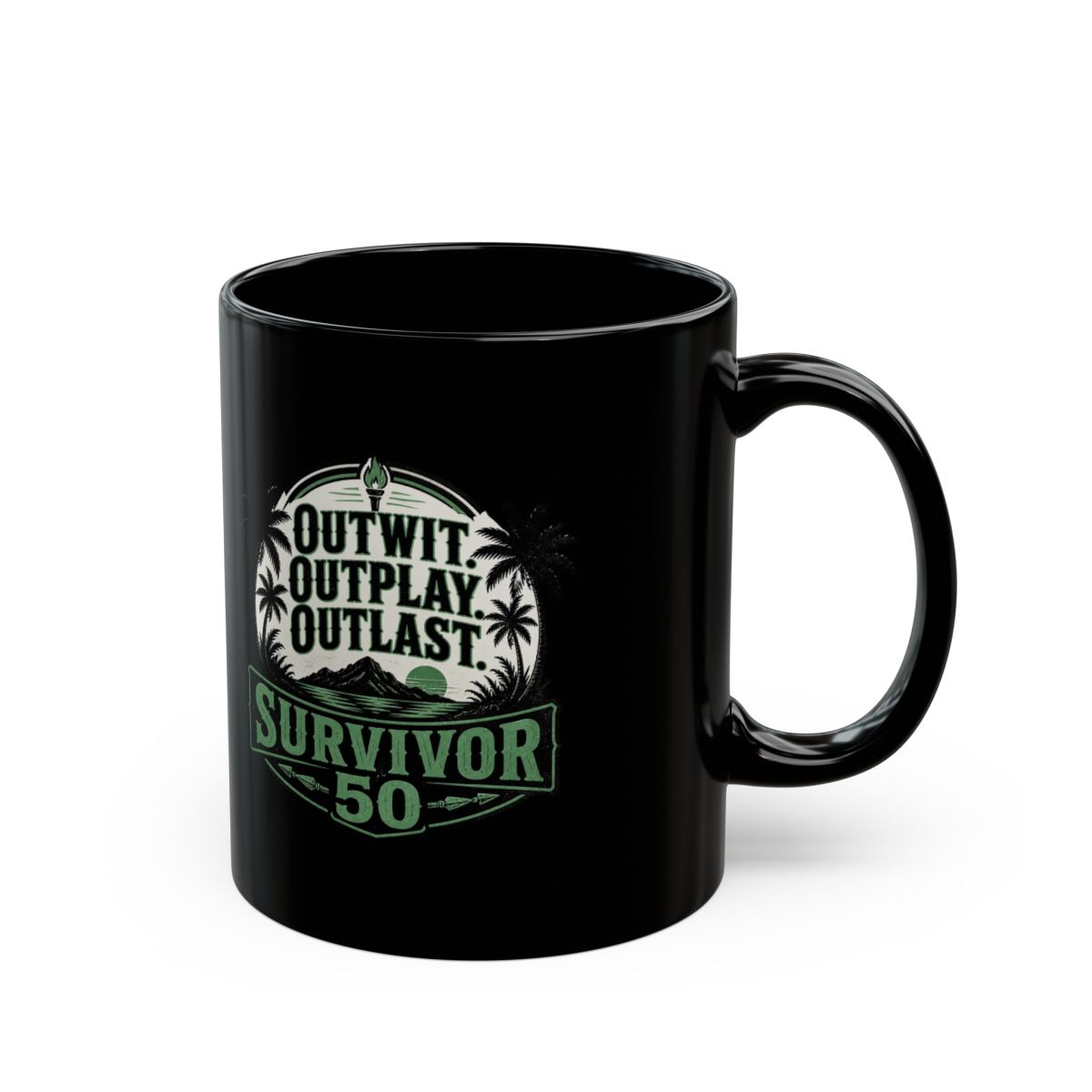 Survivor 50 "Outwit. Outplay. Outlast." Black Mug - Official Mugs & Drinkware merchandise
