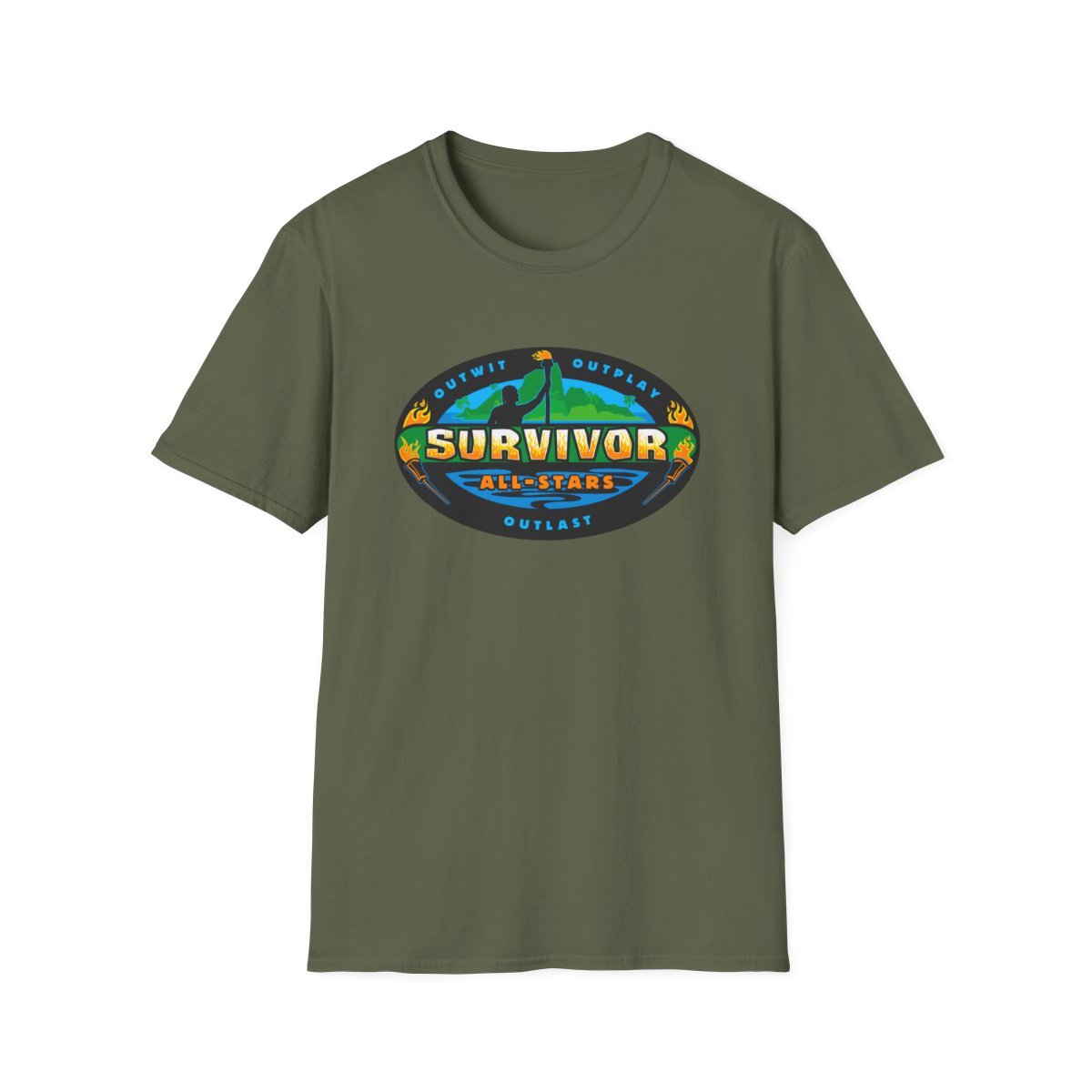 Survivor All-Stars Logo T-Shirt | Outwit Outplay Outlast | Survivor Merch - alternate angle 3, merchandise