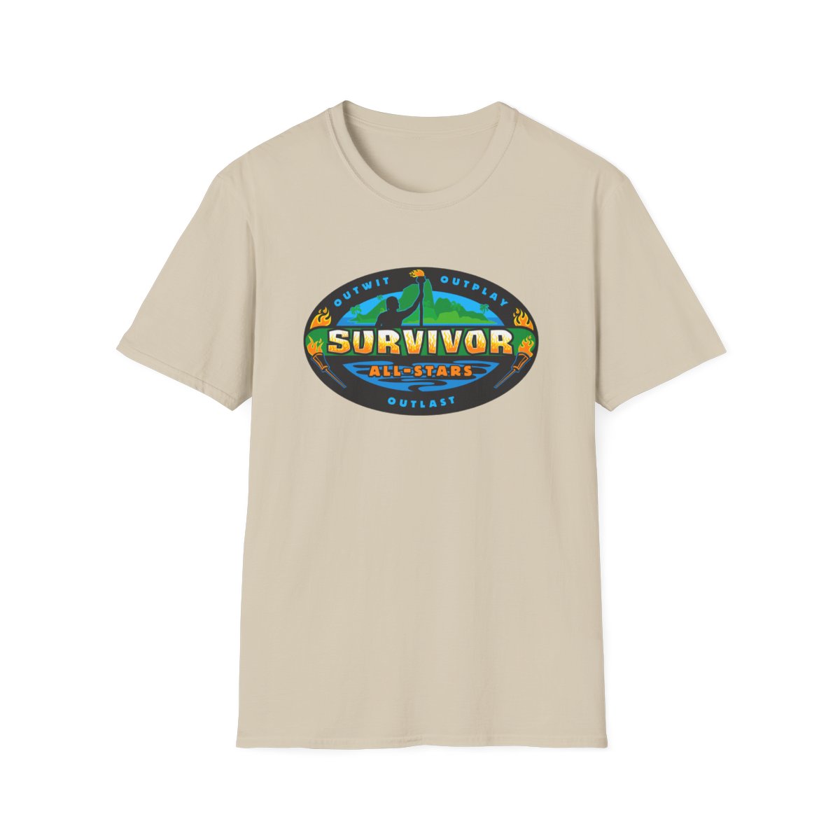 Survivor All-Stars Logo T-Shirt | Outwit Outplay Outlast | Survivor Merch - alternate angle 2, merchandise