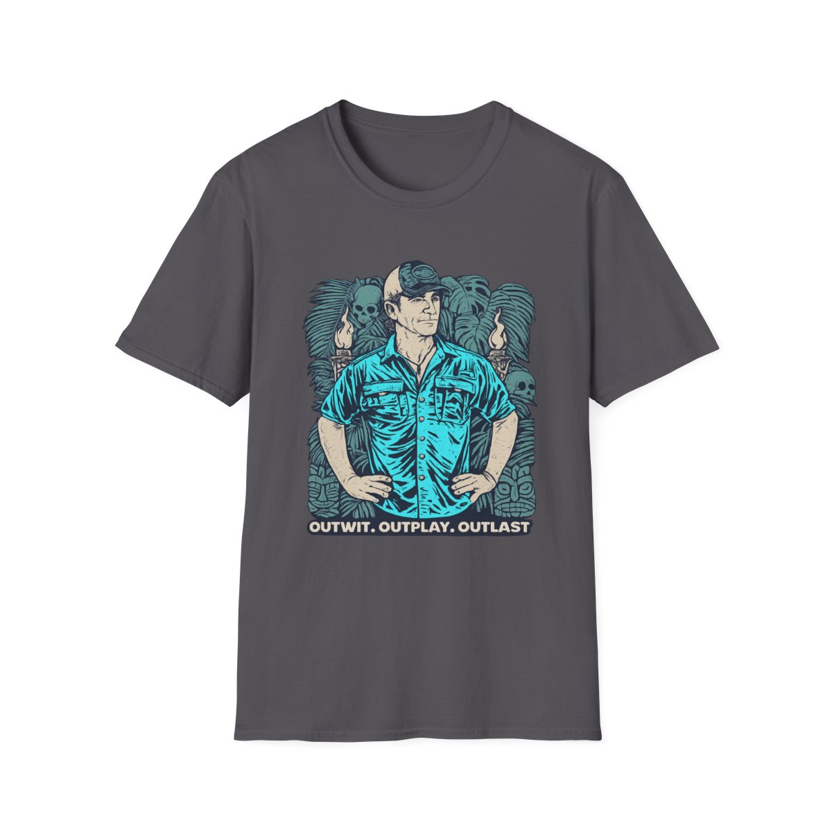 Outwit Outplay Outlast Survivor Graphic T-Shirt | Tropical Skull Castaway | Survivor - alternate angle 5, merchandise