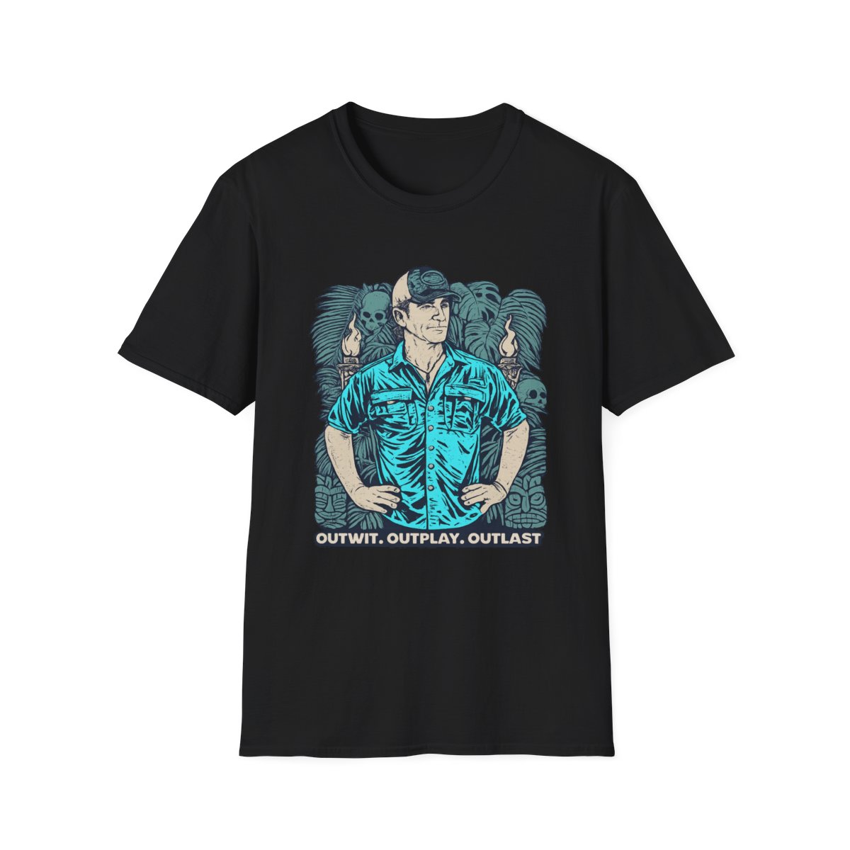 Outwit Outplay Outlast Survivor Graphic T-Shirt | Tropical Skull Castaway | Survivor - alternate angle 2, merchandise